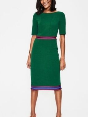 Boden 14R NWT Green Midi Dress with Purple Stripe Detail